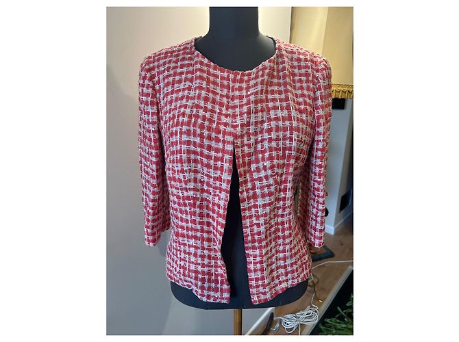 Giacca corta Chanel in cotone con paillettes bianca e rossa Bianco Rosso - vista 2