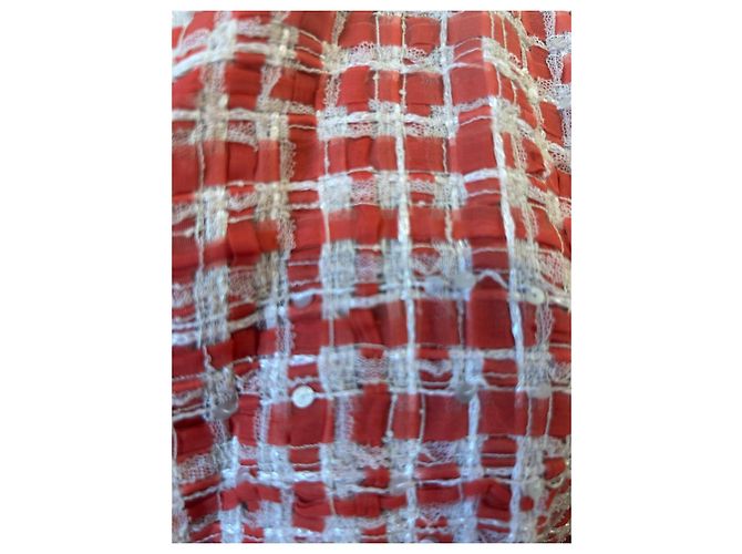 Giacca corta Chanel in cotone con paillettes bianca e rossa Bianco Rosso - vista 3