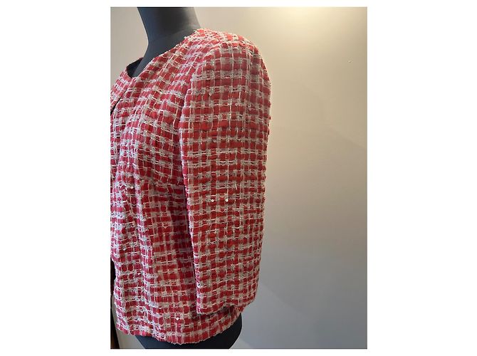 Giacca corta Chanel in cotone con paillettes bianca e rossa Bianco Rosso - vista 4