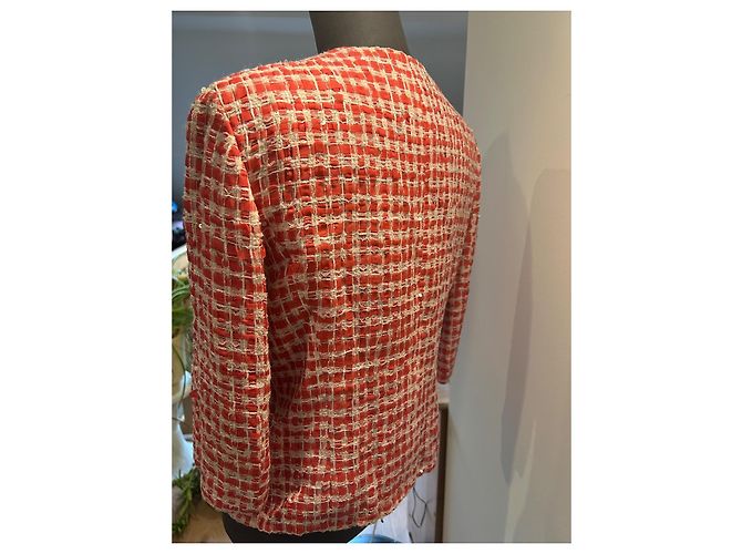 Giacca corta Chanel in cotone con paillettes bianca e rossa Bianco Rosso - vista 5