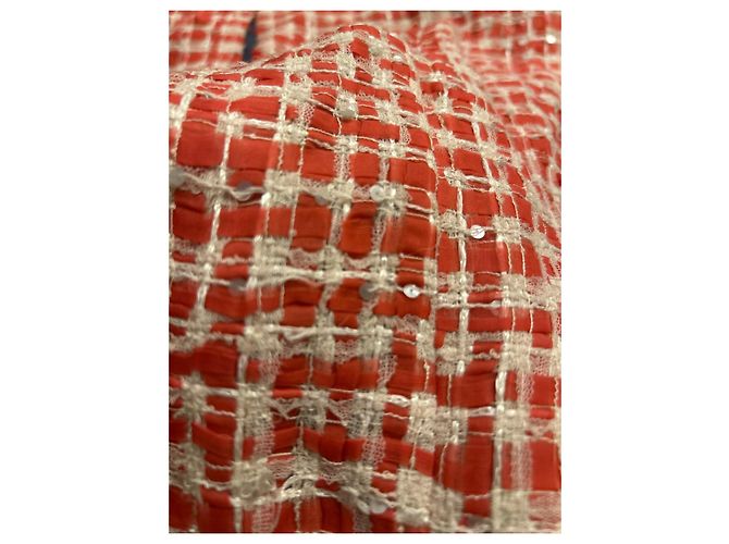 Giacca corta Chanel in cotone con paillettes bianca e rossa Bianco Rosso - vista 9