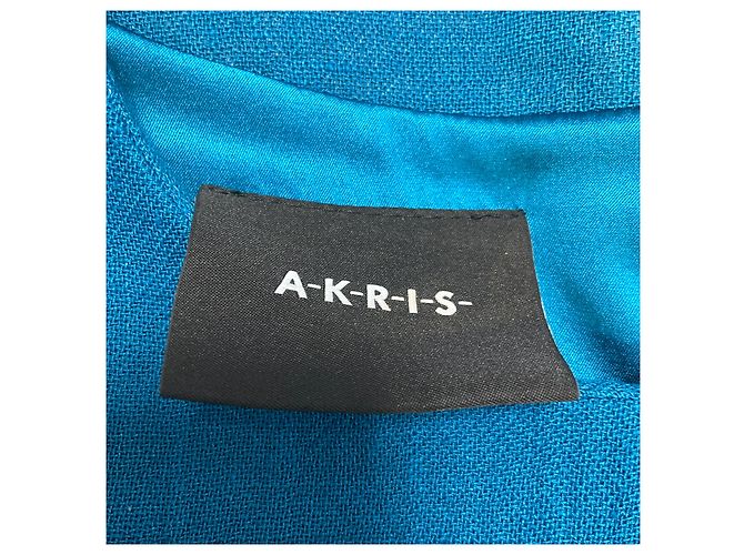 Abito senza maniche in lino e lana garza con dettaglio fibbia argento Akris blu / argento e pieghe frontali - vista 4