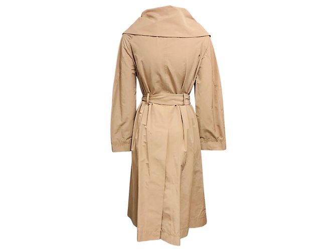 Autre Marque Abrigo trench de tafetán beige de doble botonadura con cinturón - vista 3