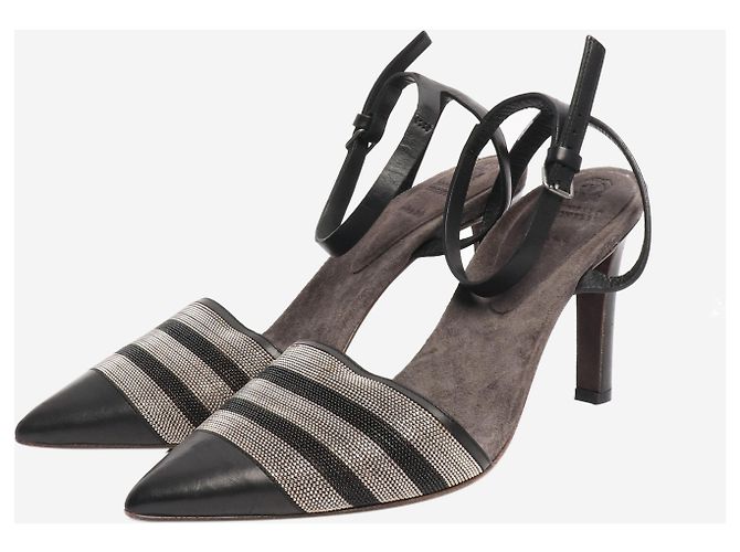 Brunello Cucinelli Décolleté in pelle nera e con perline luccicanti - taglia EU 38 Nero - vista 2