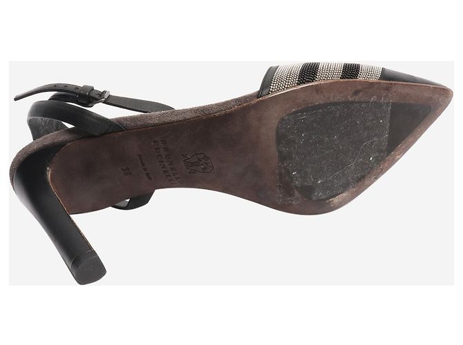 Brunello Cucinelli Décolleté in pelle nera e con perline luccicanti - taglia EU 38 Nero - vista 6