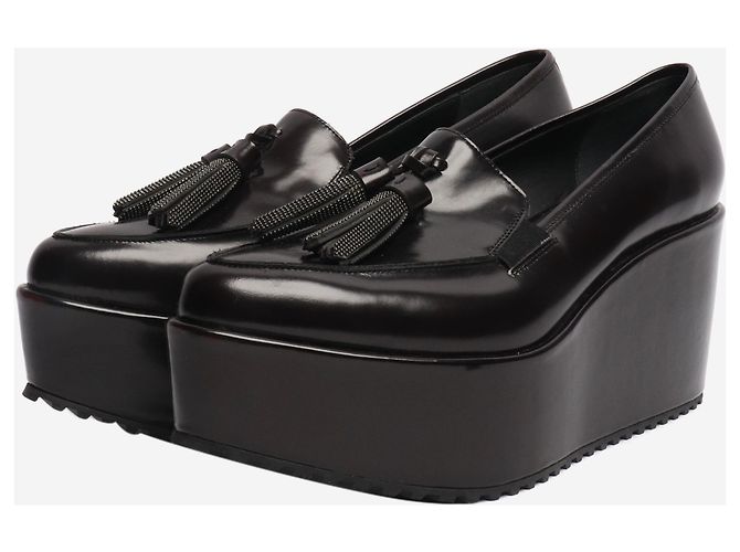 Brunello Cucinelli Mocasines de plataforma con borlas marrón oscuro - talla EU 38 Castaño - vista 2