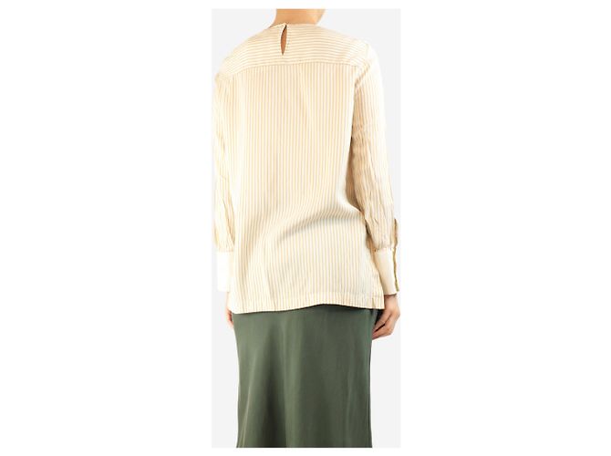 Brunello Cucinelli Blusa de seda rayada neutra - talla S - vista 2