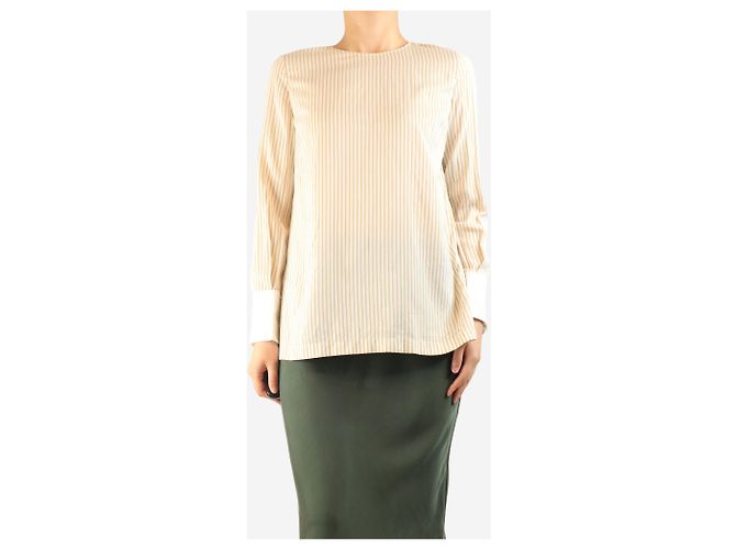 Brunello Cucinelli Blusa de seda rayada neutra - talla S - vista 3