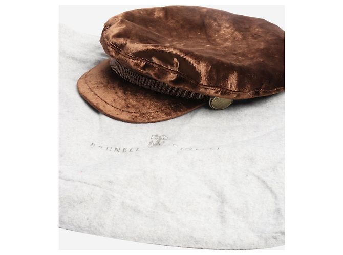 Brunello Cucinelli Cappello da panettiere in velluto marrone - vista 4