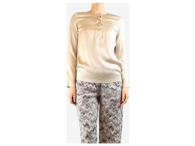 Brunello Cucinelli Neutrale glitzernde Seidenbluse - Größe S - Ansicht 3