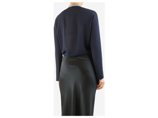 Brunello Cucinelli Blusa de seda azul marino - talla S - vista 2