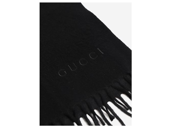 Gucci Bufanda de cachemira negra con flecos - vista 2