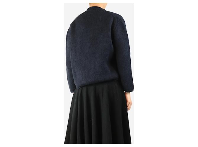 Autre Marque Marinefarbener, grober V-Ausschnitt-Pullover - Größe M Marineblau - Ansicht 2