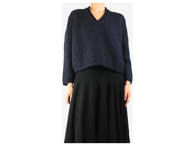 Autre Marque Marinefarbener, grober V-Ausschnitt-Pullover - Größe M Marineblau - Ansicht 3