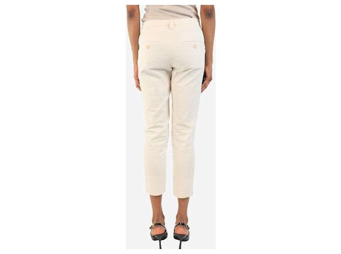 Brunello Cucinelli Pantalones blancos de pierna ajustada con cinturón de diamantes - talla UK 6 - vista 3