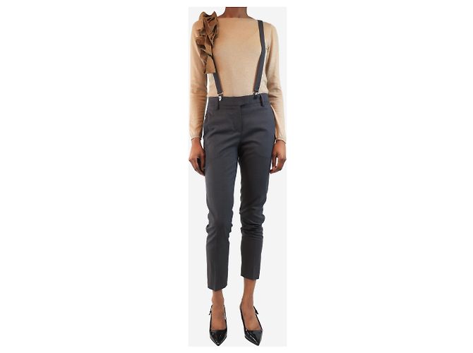 Brunello Cucinelli Dunkelgraue Wollhose mit Hosenträgern - Größe UK 6 - Ansicht 3
