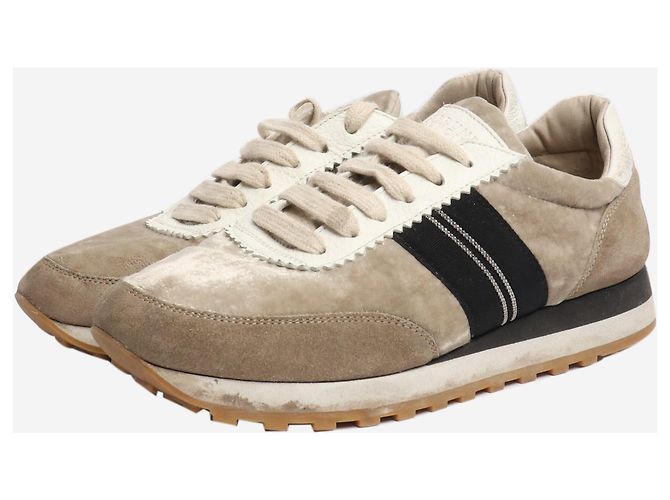 Brunello Cucinelli Sneakers in velluto e suede taupe - taglia EU 38 - vista 2