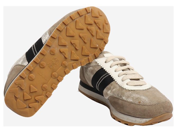 Brunello Cucinelli Sneakers in velluto e suede taupe - taglia EU 38 - vista 7
