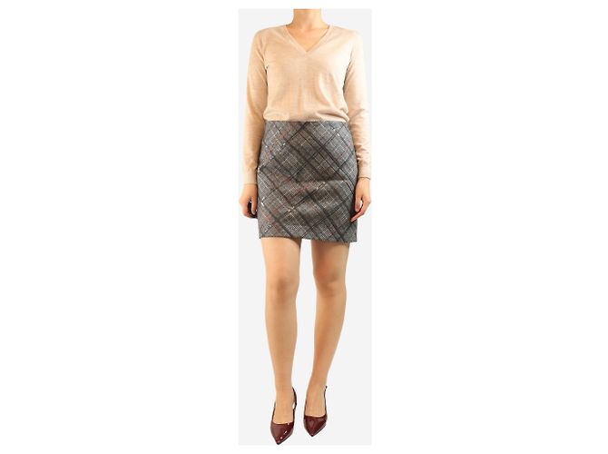 Brunello Cucinelli Grey check sequin-embellished mini skirt - size UK 10 - view 2