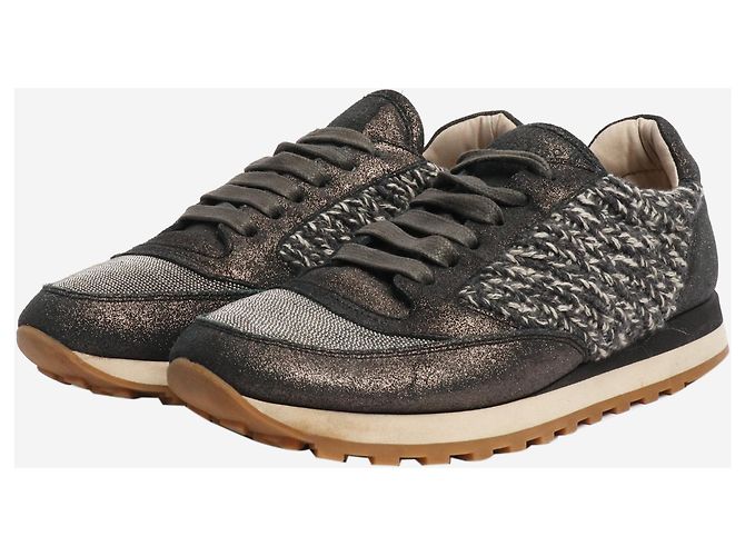 Brunello Cucinelli Dunkelgraue glitzernde Tweed-Sneaker - Größe EU 38 - Ansicht 2