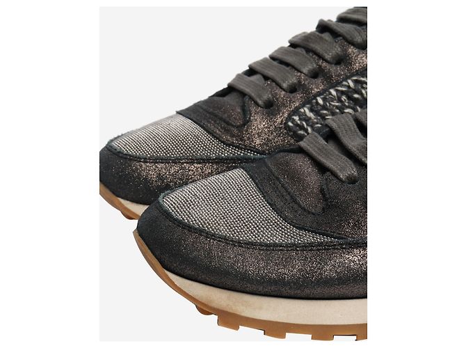 Brunello Cucinelli Dunkelgraue glitzernde Tweed-Sneaker - Größe EU 38 - Ansicht 5