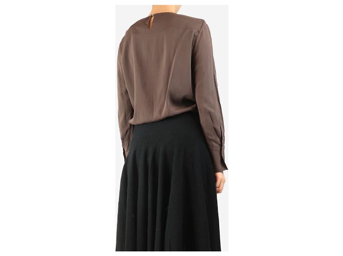 Brunello Cucinelli Blusa de seda marrón oscuro - talla M Castaño - vista 2