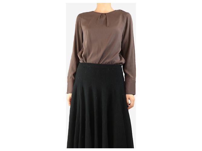 Brunello Cucinelli Blusa de seda marrón oscuro - talla M Castaño - vista 3