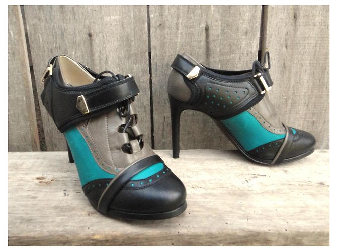 Botines de cuero Preen By Thornton Bregazzi Negro Gris Azul Claro - vista 2