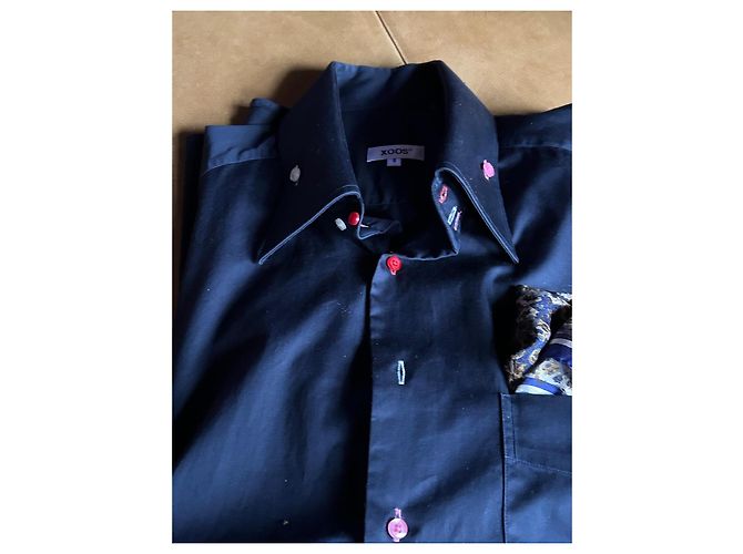 Autre Marque Camicia Xoox in cotone blu navy effetto satinato XXL - vista 16