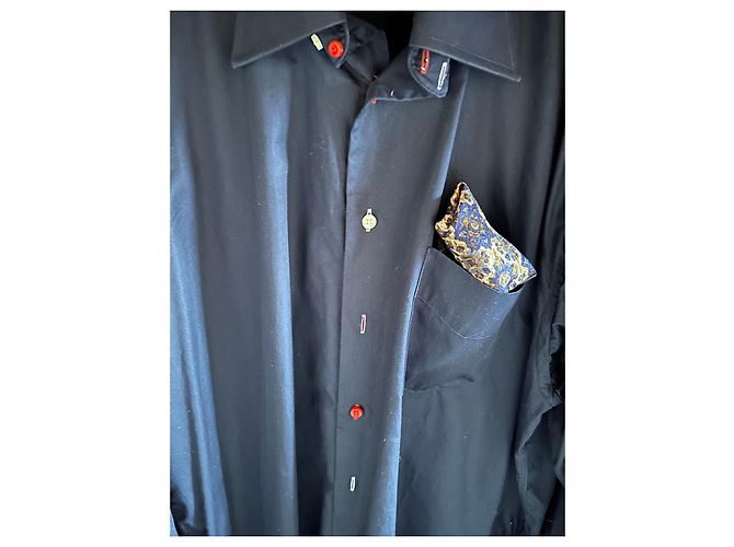 Autre Marque Camicia Xoox in cotone blu navy effetto satinato XXL - vista 20