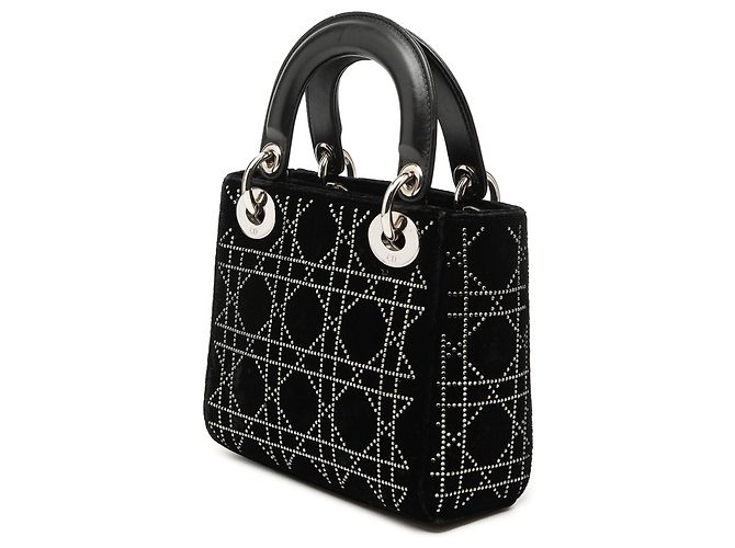 Dior Mini Nero in Velluto Cannage Decorato con Strass Lady Dior - vista 2