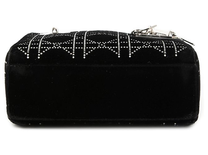 Dior Mini Nero in Velluto Cannage Decorato con Strass Lady Dior - vista 3