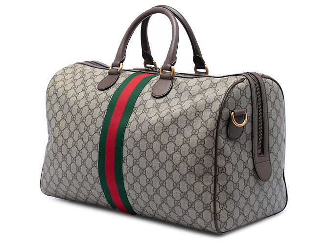 Borsa da viaggio Gucci Ophidia in GG Supreme beige medio con web - vista 2
