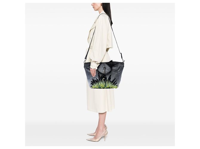 Tote Borsa Prada in Tessuto Grigio con Stampa Città e Giungla Marrone - vista 6