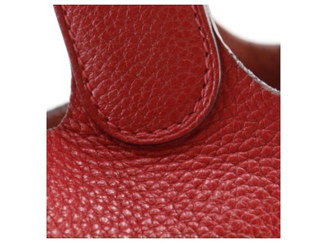 Hermès Picotin Lock 26 in Pelle Clemence Rossa Rosso Bordò - vista 13
