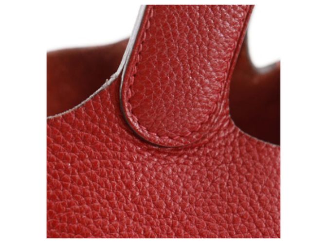Hermès Picotin Lock 26 in Pelle Clemence Rossa Rosso Bordò - vista 14