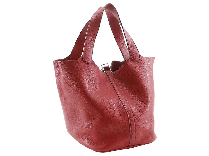 Hermès Picotin Lock 26 in Pelle Clemence Rossa Rosso Bordò - vista 3