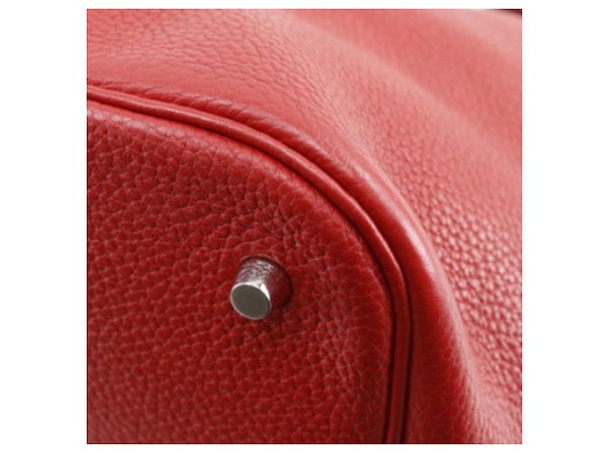 Hermès Picotin Lock 26 in Pelle Clemence Rossa Rosso Bordò - vista 9