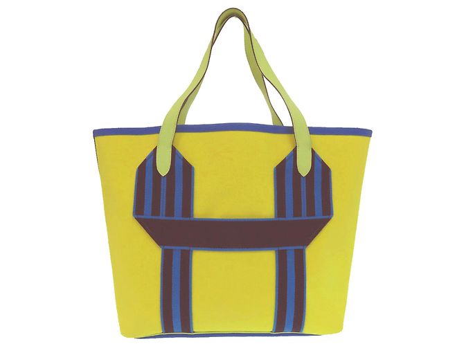 Trim Borsa Tote Pursangle in Tela Gialla e Clemence di Hermès Giallo - vista 2
