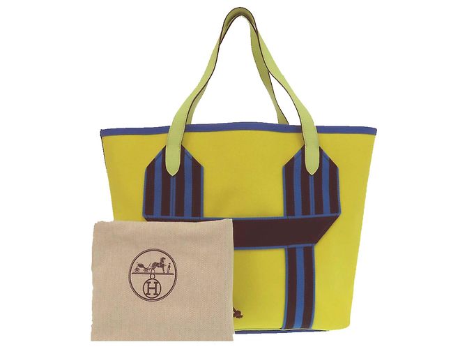 Trim Borsa Tote Pursangle in Tela Gialla e Clemence di Hermès Giallo - vista 21