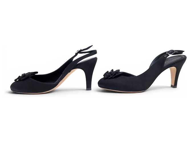NEUE CHANEL SLINGBACK-SCHUHE SCHLEIFE CC-LOGO G28633 36 SCHWARZ SATIN - Ansicht 2