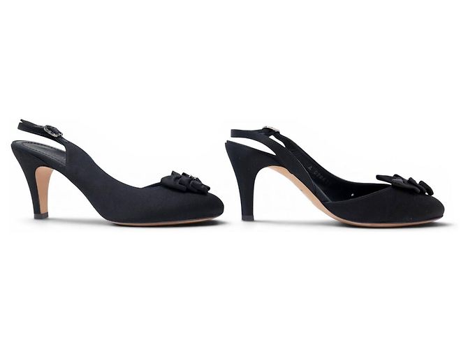 NEUE CHANEL SLINGBACK-SCHUHE SCHLEIFE CC-LOGO G28633 36 SCHWARZ SATIN - Ansicht 3