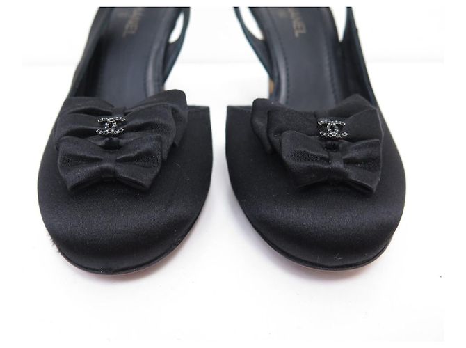 NEUE CHANEL SLINGBACK-SCHUHE SCHLEIFE CC-LOGO G28633 36 SCHWARZ SATIN - Ansicht 4