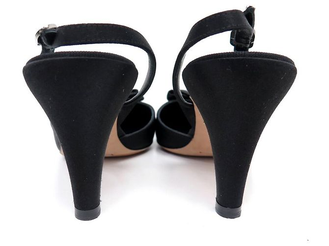 NEUE CHANEL SLINGBACK-SCHUHE SCHLEIFE CC-LOGO G28633 36 SCHWARZ SATIN - Ansicht 5