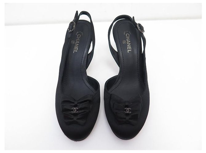 NEUE CHANEL SLINGBACK-SCHUHE SCHLEIFE CC-LOGO G28633 36 SCHWARZ SATIN - Ansicht 6