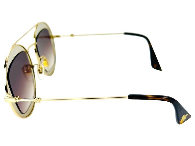 Gucci Runde Rahmen Sylvie Web Sonnenbrille GG0105S Golden Metallisch - Ansicht 10