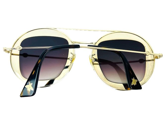 Gucci Runde Rahmen Sylvie Web Sonnenbrille GG0105S Golden Metallisch - Ansicht 2