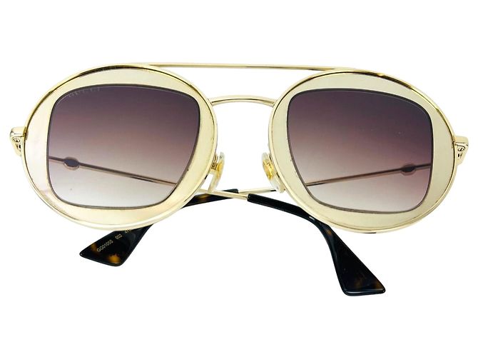 Gucci Runde Rahmen Sylvie Web Sonnenbrille GG0105S Golden Metallisch - Ansicht 3