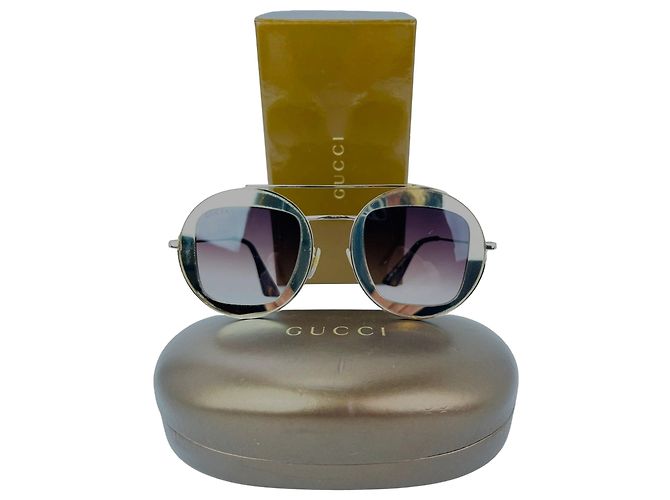 Gucci Runde Rahmen Sylvie Web Sonnenbrille GG0105S Golden Metallisch - Ansicht 4