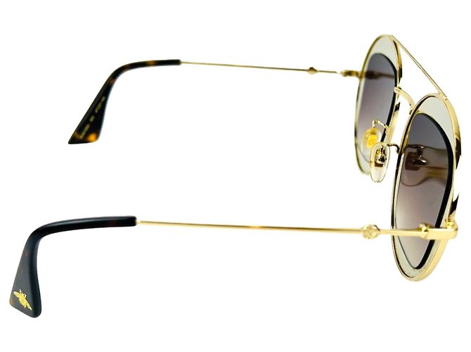 Gucci Runde Rahmen Sylvie Web Sonnenbrille GG0105S Golden Metallisch - Ansicht 9